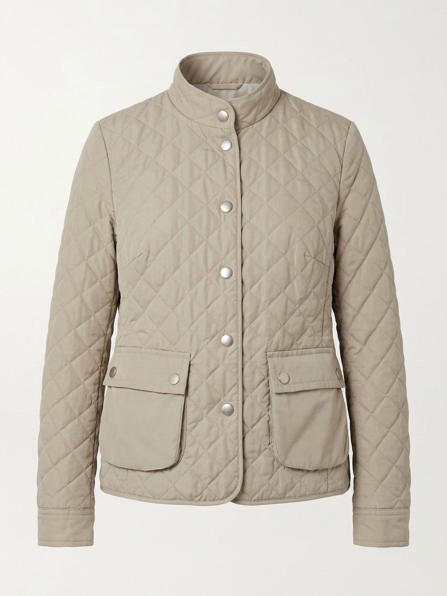 Ann Taylor Loft Beige Diamond Quilted Snap Front Utility Barn Jacket Coat Size 6